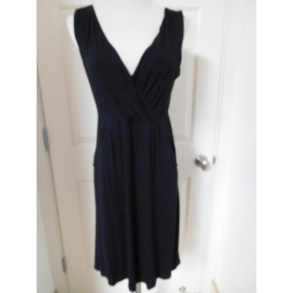 GARNET HILL Black Viscose Stretch Jersey Crossover Bodice Knee Length Dress SZ S - Picture 2 of 6